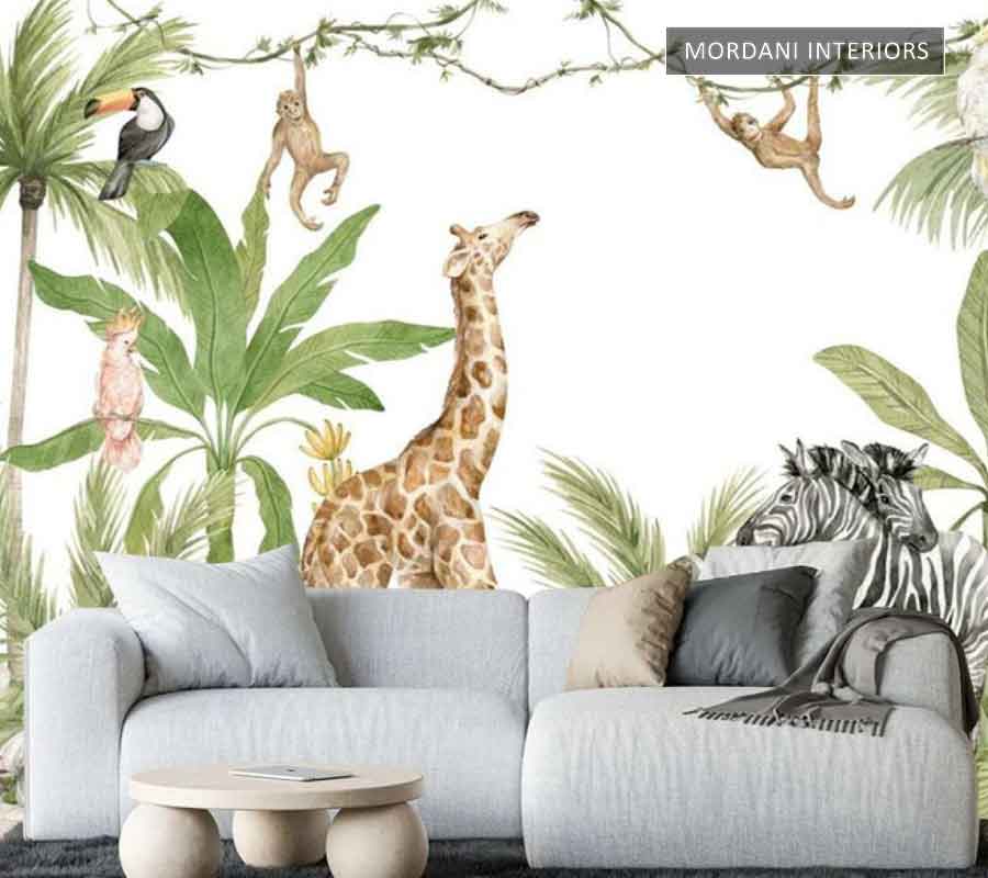 GIRAFFA & MONEY PLAYING TROPICAL WALL MURALS _ I